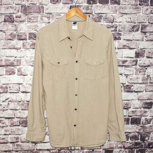 The North Face Men's Button up Shirt Tan Striped Cotton Size Medium